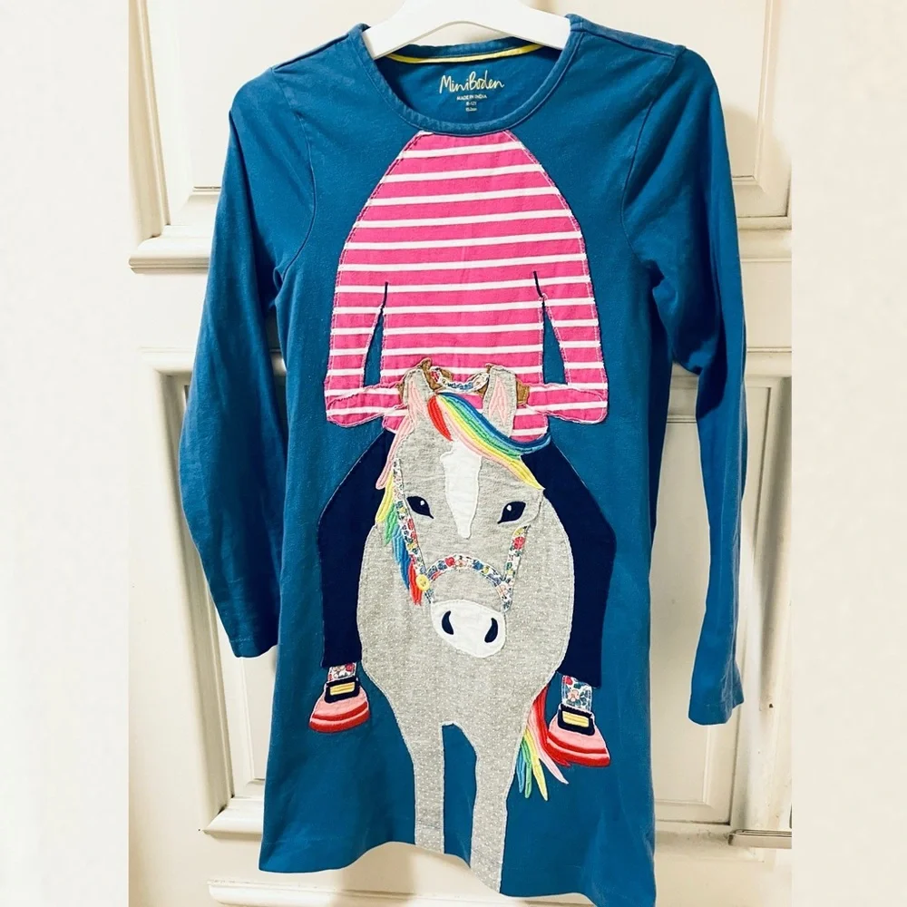 Mini Boden Horse Riding Applique Dress tromp l’oile illusion tunic - Picture 2 of 5